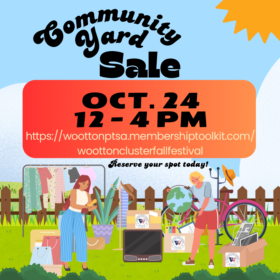 Wootton Community Yard Sale graphic — October 24, 12 to 4 PM, reserve your spot